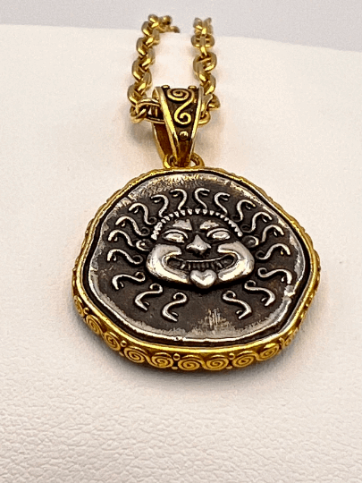 Medusa Gorgon protective ancient Greek coin pendant Sterling Silver Gold plated