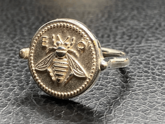 Ancient Greek Sacred Bee Artemis Goddess Medallion Coin Ring Sterling Silver