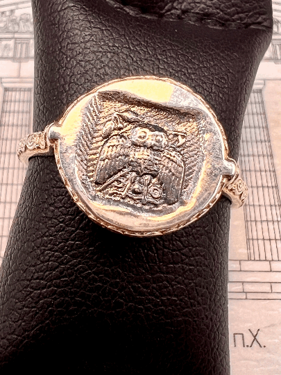 Coin Ring the owl of goddess Athena Sterling silver 925