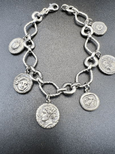 Goddess Athena Helios Hercules Medusa Ancient Greek Art bracelet Sterling Silver 925