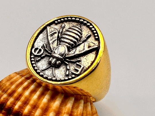 Artemis Goddess Sacred Bee Ancient Greek Medallion Coin Ring