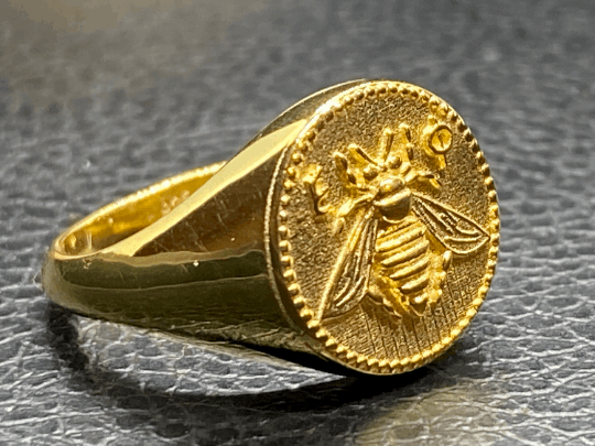 Artemis Goddess Ancient Greek Sacred Bee Medallion Coin Ring  Bee ring, gold bee ring, bumble bee, honey bee signet ring Gold