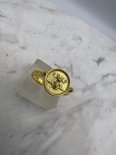 Grec abeille sacrée Artemis déesse médaillon pièce de monnaie bague, bague en argent sterling abeille bumble bee, chevalière abeille miel MEANDROS