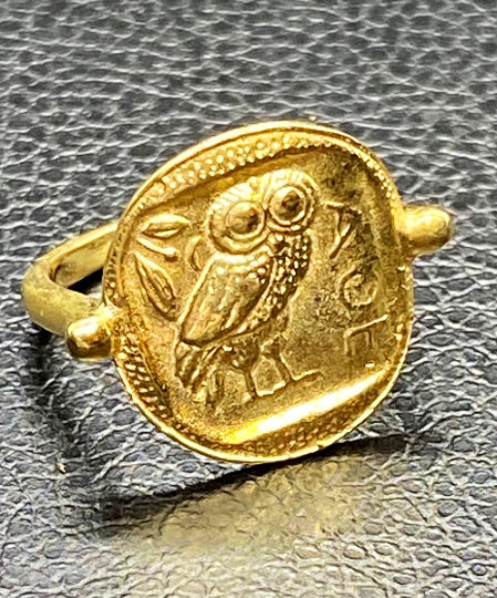 Hibou de la déesse Athéna pièce de monnaie bague en argent sterling 925