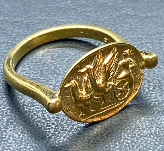 Chariot drawn by griffins Greek Coin jewelry Ring Gold handmade copy mythology jewelry
