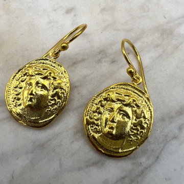 Medusa Gorgon protective ancient Greek coin earring Sterling Silver gold plated
