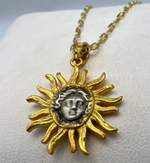 God of the sun HELIOS ancient coin copy Pendant Sterling silver 925