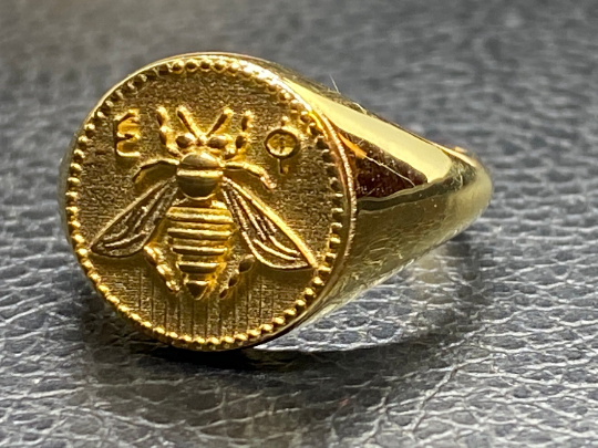 Ancient Greek Sacred Bee Goddess Artemis Medallion Coin Ring silver bee ring, bumble bee, honey bee signet ring made of sterling silver