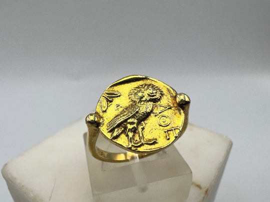 Eule der Athene Nike Antike griechische Münze Kopie Silber vergoldet