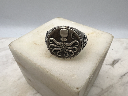 Octopus Spiral Poseidon Signet ring Sterling silver 925