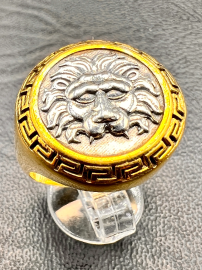 Nemean Lion Hercules ancient Greek coin Signed ring Sterling Silver Gold plated