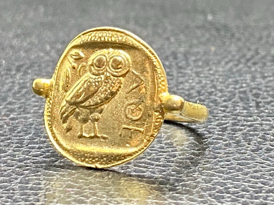 Hibou de la déesse Athéna pièce de monnaie bague en argent sterling 925