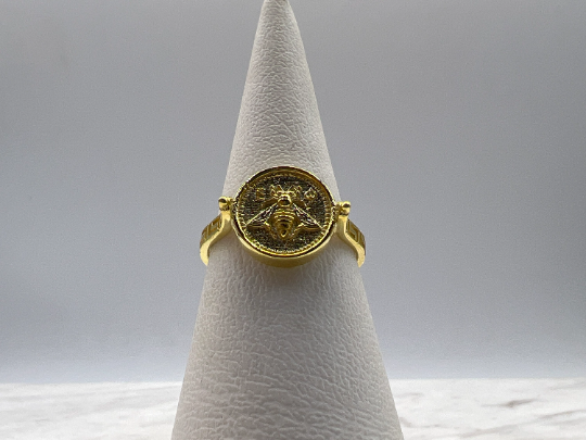 Grec abeille sacrée Artemis déesse médaillon pièce de monnaie bague, bague en argent sterling abeille bumble bee, chevalière abeille miel MEANDROS