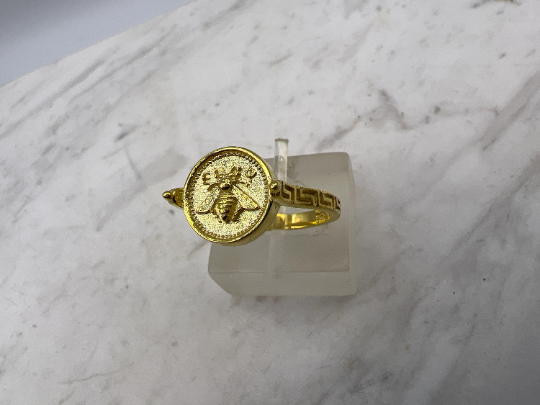 Grec abeille sacrée Artemis déesse médaillon pièce de monnaie bague, bague en argent sterling abeille bumble bee, chevalière abeille miel MEANDROS