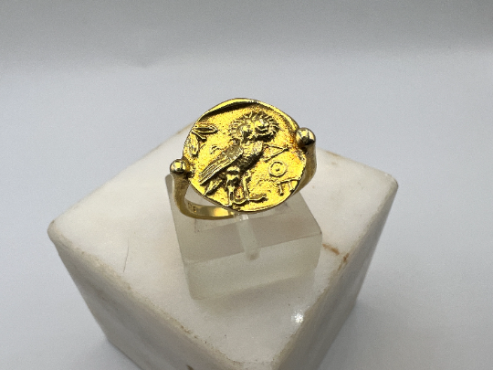 Owl of Athena Nike Ancient Greek coin copy solid gold