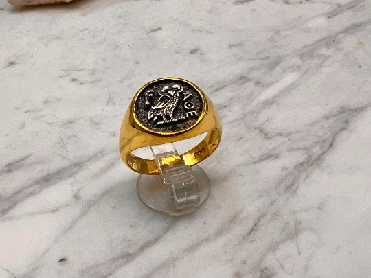 Athena owl Signet ring ancient Greek coin copy  silver gold