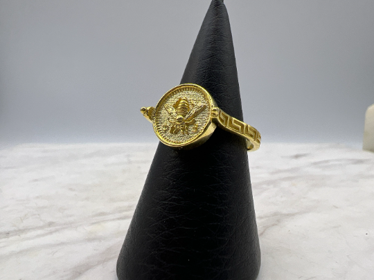 Grec abeille sacrée Artemis déesse médaillon pièce de monnaie bague, bague en argent sterling abeille bumble bee, chevalière abeille miel MEANDROS