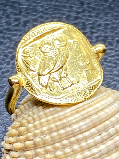 Hibou de la déesse Athéna pièce de monnaie bague en argent sterling 925