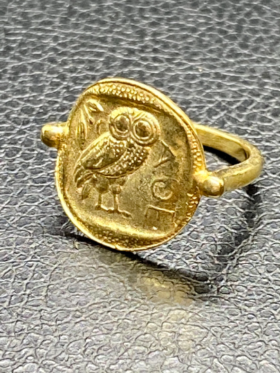 Hibou de la déesse Athéna pièce de monnaie bague en argent sterling 925
