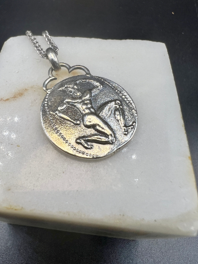Minotaur Labyrinth of Knossos Crete Minoan Mythology Ancient Greek Coin Pendant  Sterling Silver