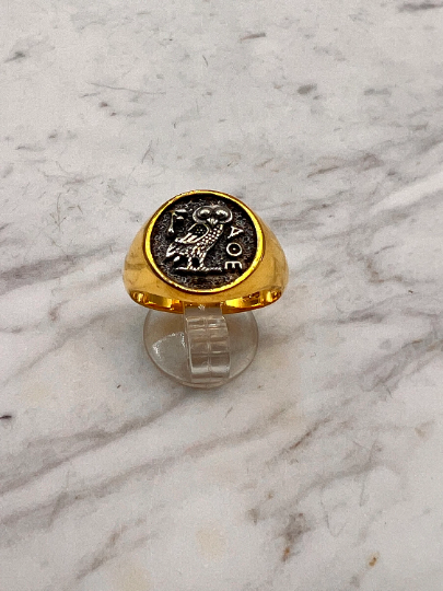 Athena owl Signet ring ancient Greek coin copy  silver gold