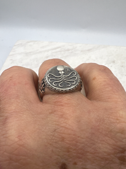 Octopus Spiral Poseidon Signet ring Sterling silver 925