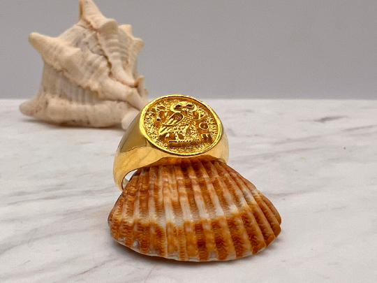 Athena owl Signet ring ancient Greek coin copy  silver gold