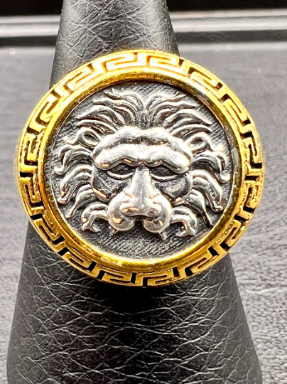 Nemean Lion Hercules ancient Greek coin Signed ring Sterling Silver Gold plated
