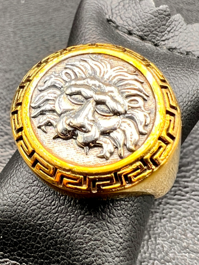Nemean Lion Hercules ancient Greek coin Signed ring Sterling Silver Gold plated