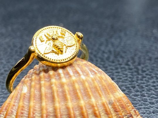 Antiker griechischer heiliger Bienen-Artemis-Göttin-Medaillon-Münzen-Silber-Bienen-Siegelring