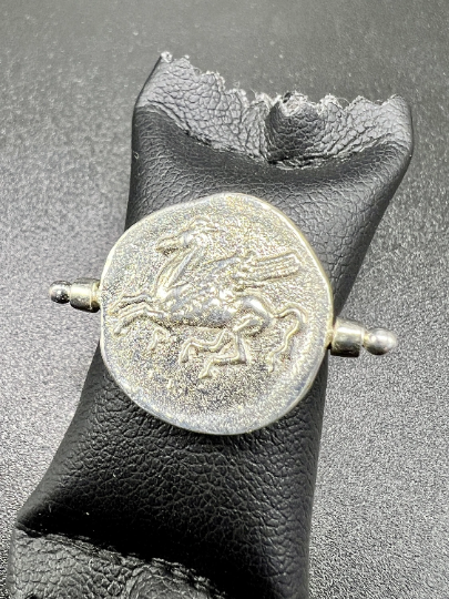 Pegasus the flying horse Ancient Greek coin copy spinner ring Sterling silver handmade