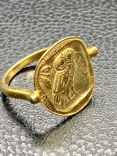 Hibou de la déesse Athéna pièce de monnaie bague en argent sterling 925
