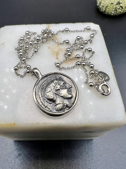 Owl of Athena goddess coin pendant Sterling Silver