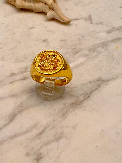 Athena owl Signet ring ancient Greek coin copy  silver gold