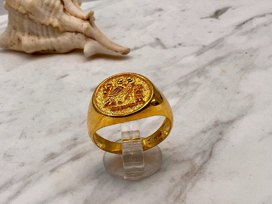 Athena owl Signet ring ancient Greek coin copy  silver gold