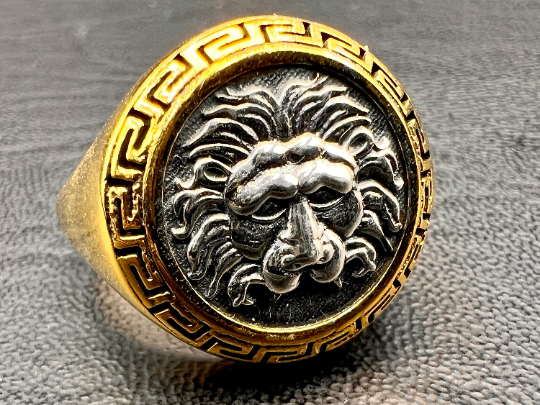 Nemean Lion Hercules ancient Greek coin Signed ring Sterling Silver Gold plated