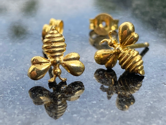 Bee Earrings Honey Bee Jewelry sterling silver Gold plated