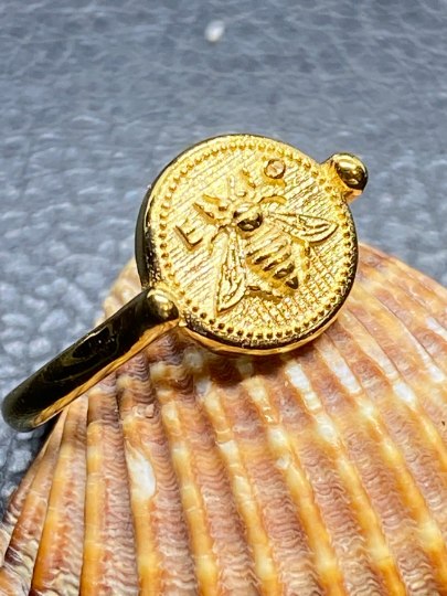 Antiker griechischer heiliger Bienen-Artemis-Göttin-Medaillon-Münzen-Silber-Bienen-Siegelring