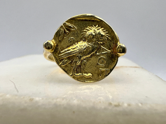 Eule der Athene Nike Antike griechische Münze Kopie Silber vergoldet