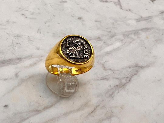 Athena owl Signet ring ancient Greek coin copy  silver gold