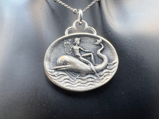 Tara's Dolphin Ancient Greek Coin Copy jewelry handmade Sterling silver pendant