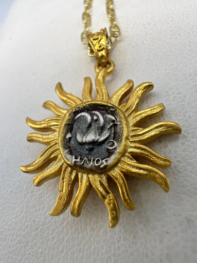 God of the sun HELIOS ancient coin copy Pendant Sterling silver 925