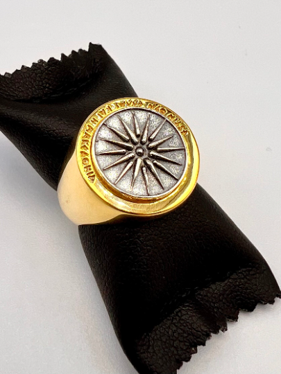 Macedonian Star Vergina Sun Solar Symbol Alexander the great Ring Gold 750 handmade