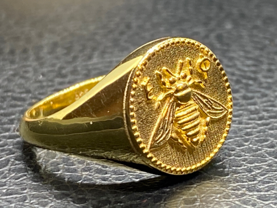 Ancient Greek Sacred Bee Goddess Artemis Medallion Coin Ring silver bee ring, bumble bee, honey bee signet ring made of sterling silver