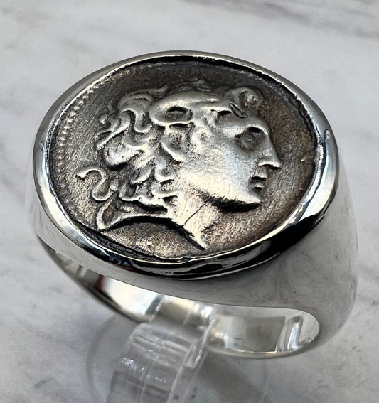 Alexander the Great signet coin ring Sterling Silver