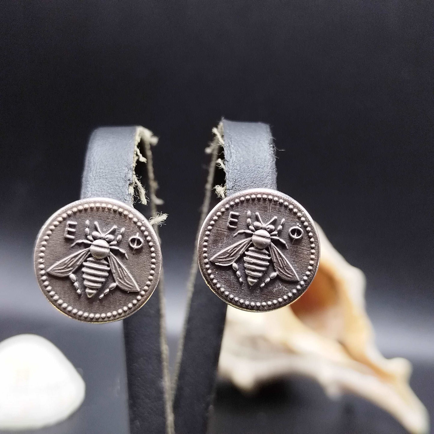 Ancient Greek Sacred Bee Artemis Goddess Medallion Coin earring , silver bee bumble bee, honey bee