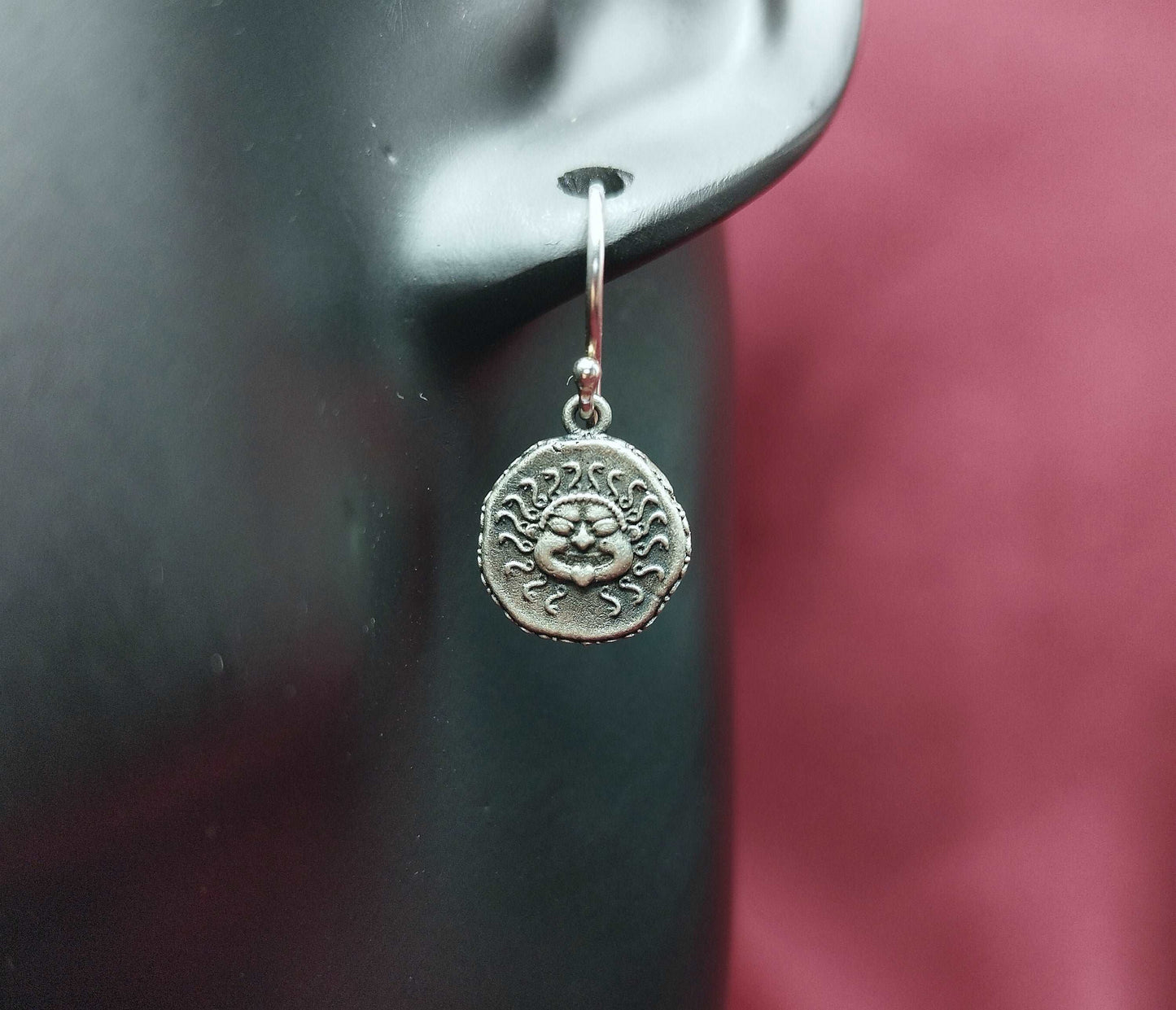 Medusa Gorgon protective ancient Greek coin earring Sterling Silver