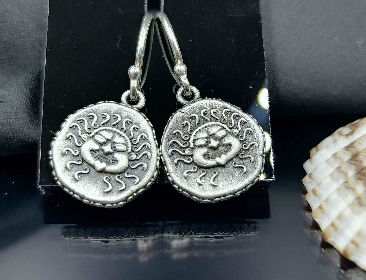 Medusa Gorgon protective ancient Greek coin earring Sterling Silver