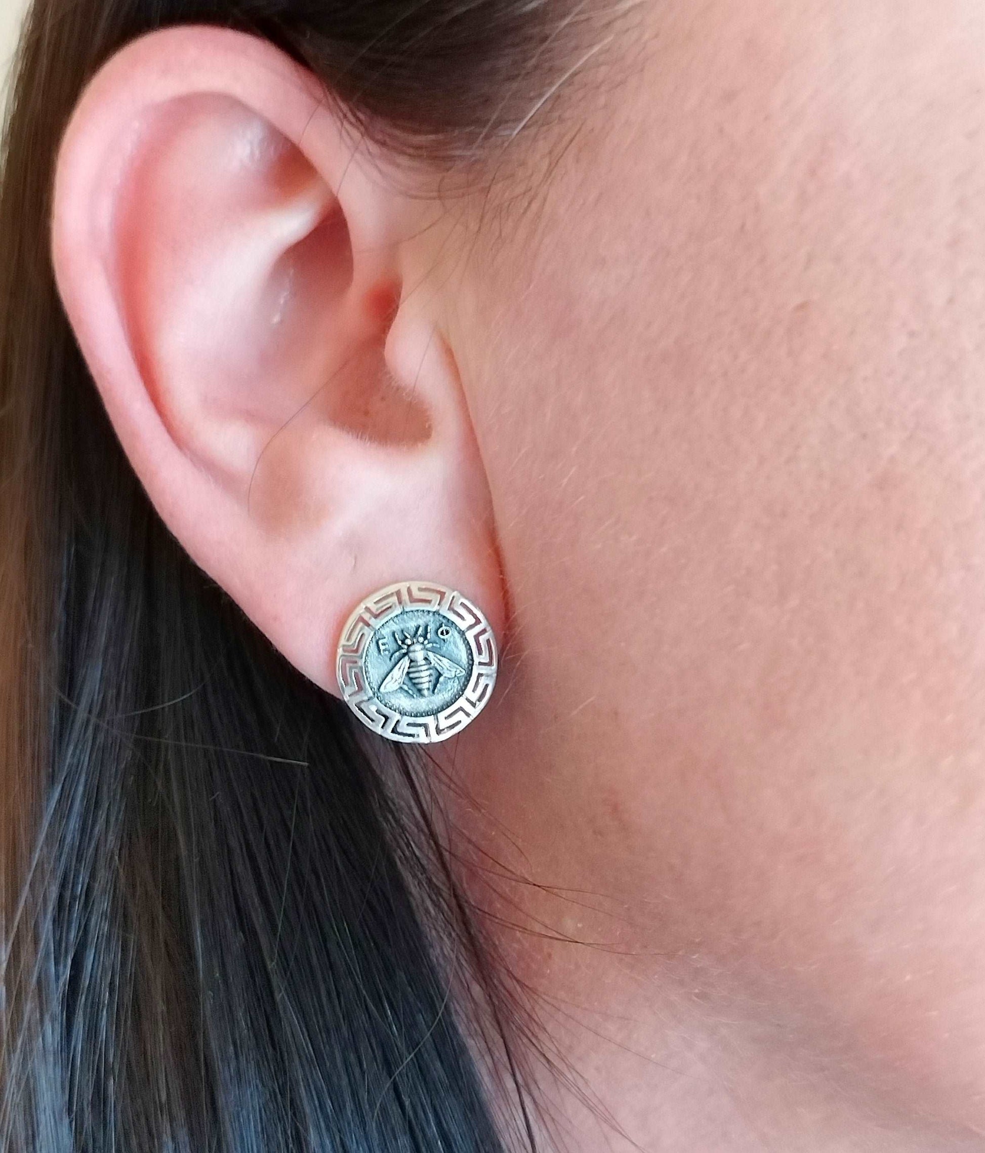 Artemis Goddess bee Greek key Ephesus earrings