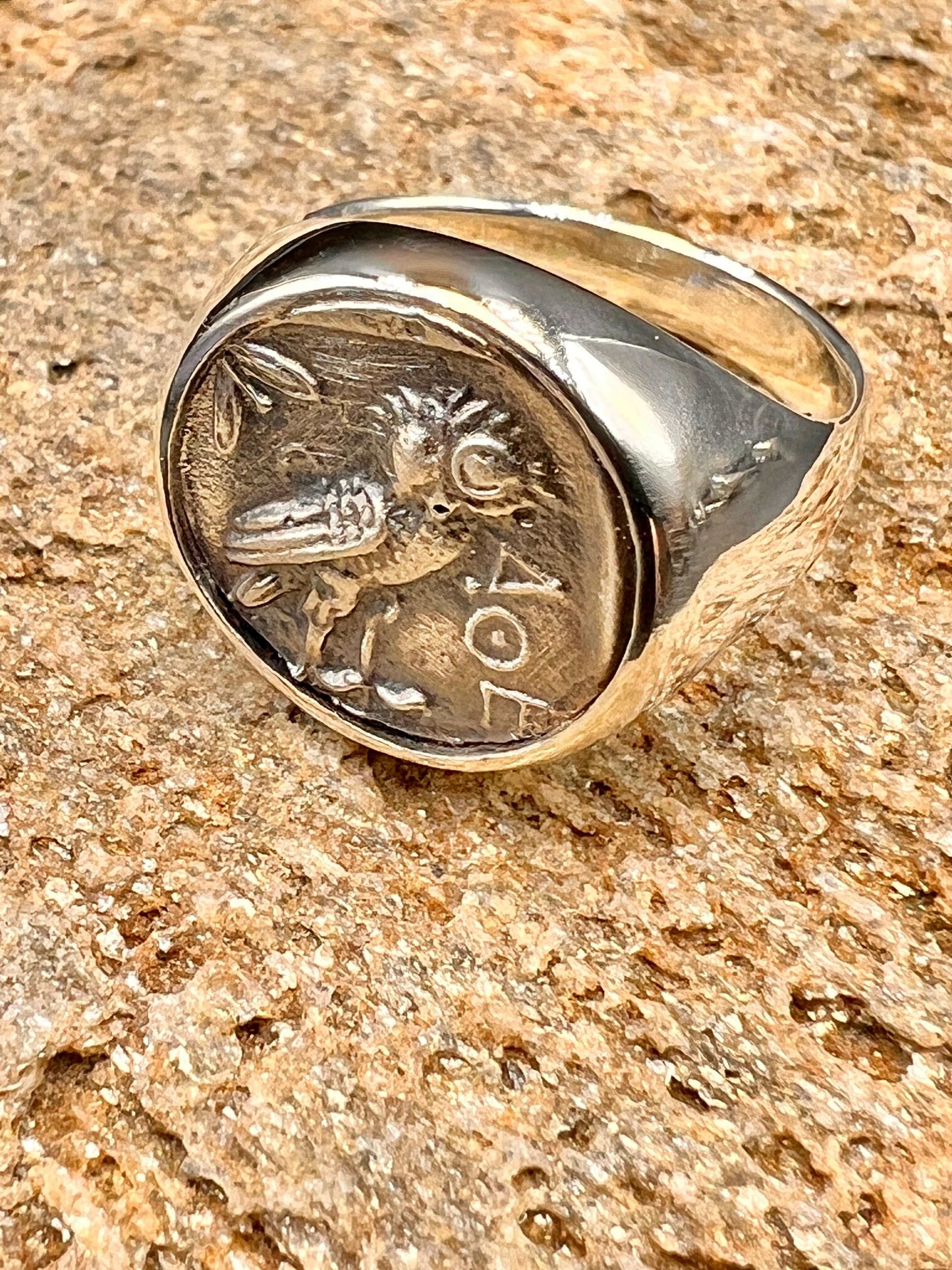 Athena owl Signet ring ancient Greek coin copy  925 Silver